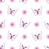 Butterfly seamless pattern vector on isolated white background. A hand-drawn floral design.