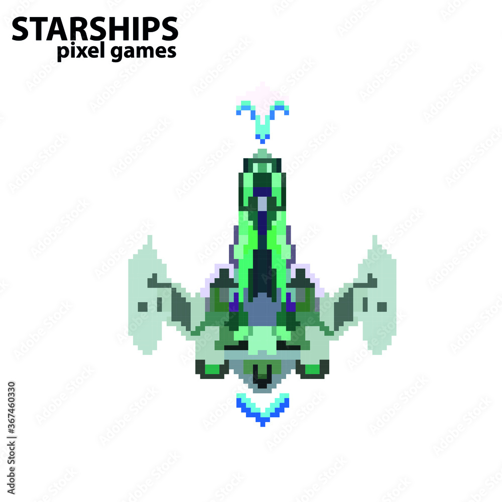 Pixel star ship isolated on white background. Vector