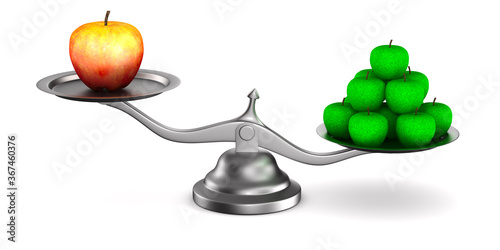apple on scales. Isolated 3D illustration
