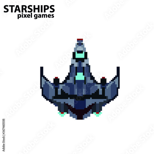 Pixel star ship isolated on white background. Vector