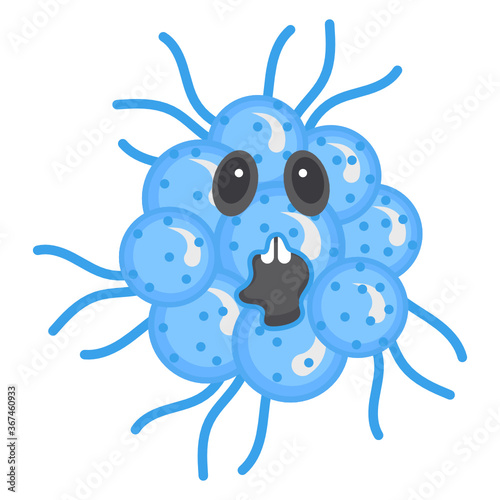 
Amoeba with offended facial expression, flat icon of scary virus 
