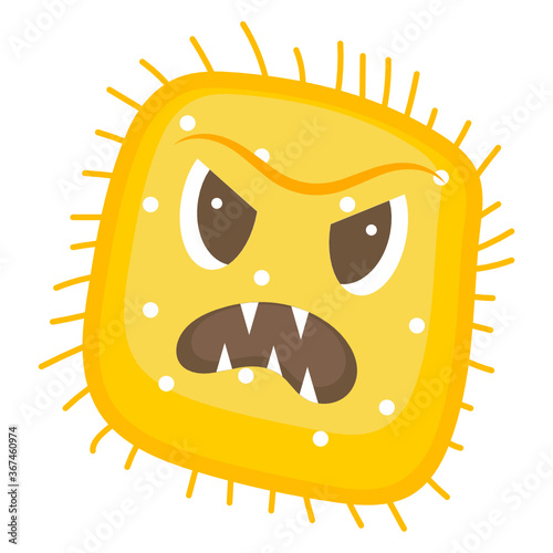 
Amoeba with offended facial expression, flat icon of microbe  

