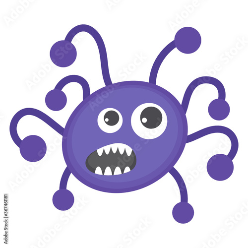 
Amoeba with offended facial expression, flat icon of microbe character  
