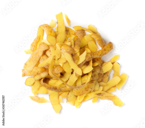 Pile of potato peel isolated on white background