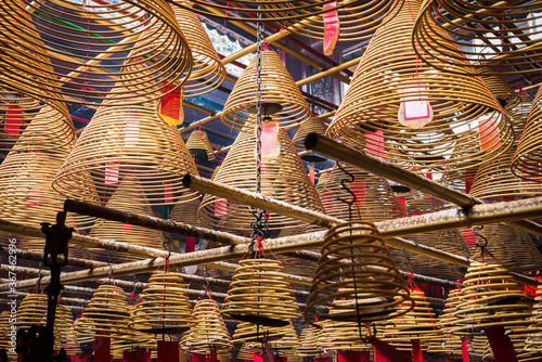Burning incense coils at temple in Hong Kong