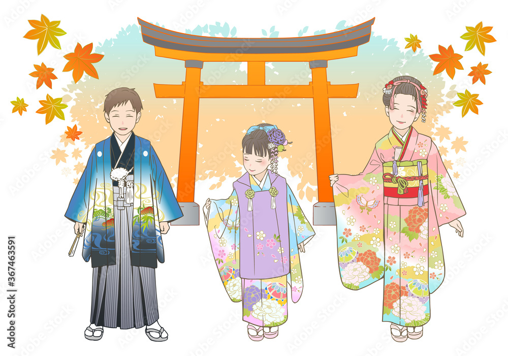 七五三 手描きベクターイラストセット Stock Vector Adobe Stock