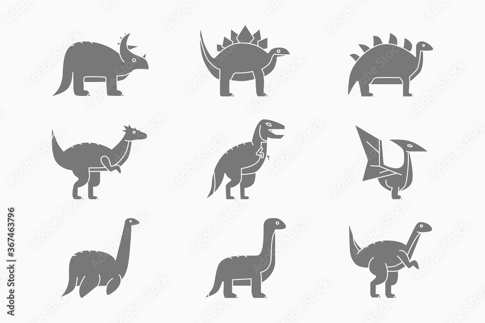 Dinosaurs Icons set - Vector silhouettes of triceratops, stegosaurus, tyrannosaurus and other animals of the Jurassic period for the site or interface Dinosaurs Icons set - Vector silhouettes of triceratops, stegosaurus, tyrannosaurus and other animals of the Jurassic period for the site or interface