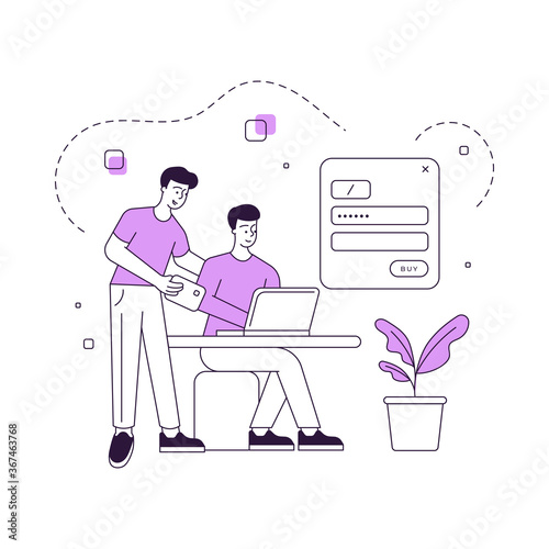 Male friends logging in social media account