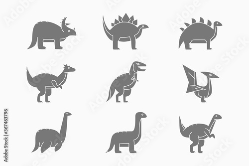 Dinosaurs Icons set - Vector silhouettes of triceratops  stegosaurus  tyrannosaurus and other animals of the Jurassic period for the site or interface