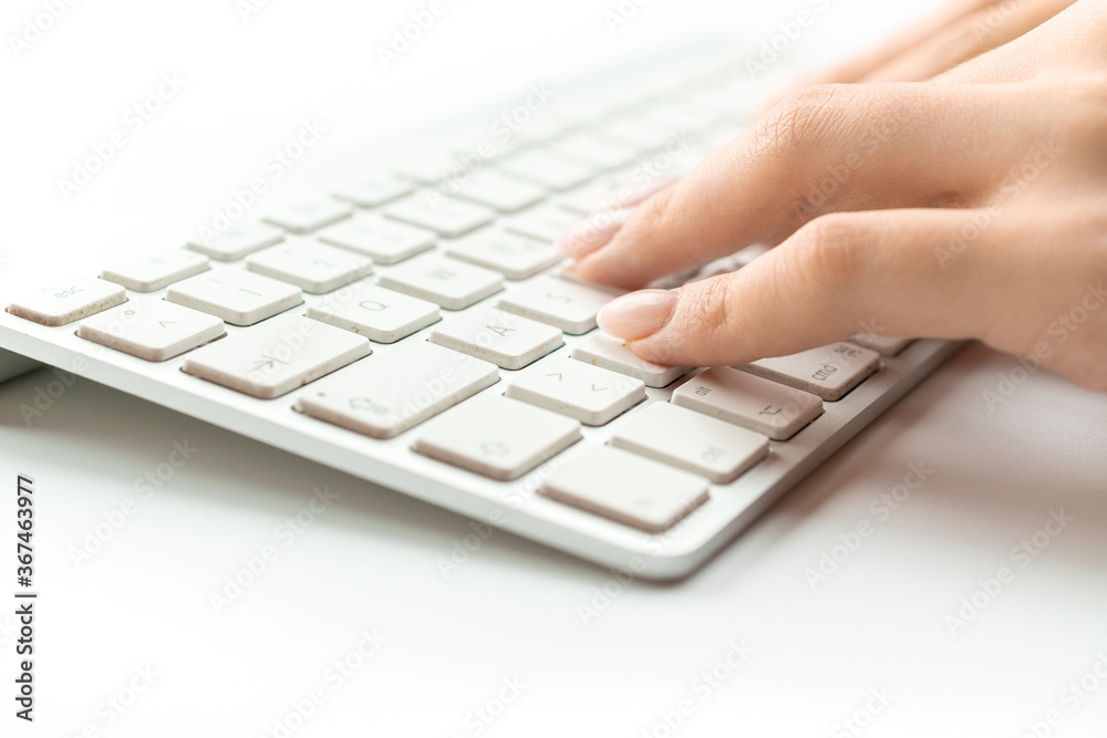 Laptop hands. Woman using laptop. Female online work female. Hand typing on desktop office computer keyboard. Home office. Business, career concept Laptop hands. Woman using laptop. Female online work female. Hand typing on desktop office computer keyboard. Home office. Business, career concept