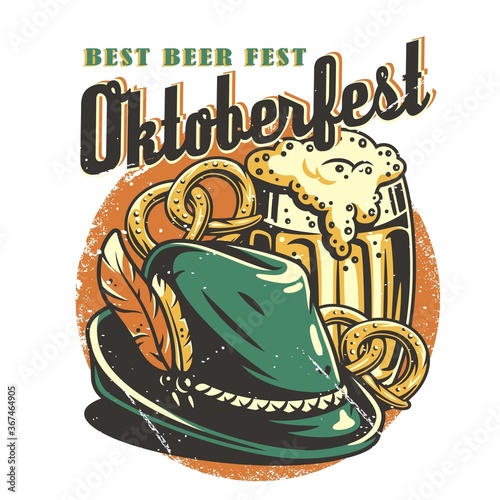 T-shirt print with bavarian hat and pretzels with