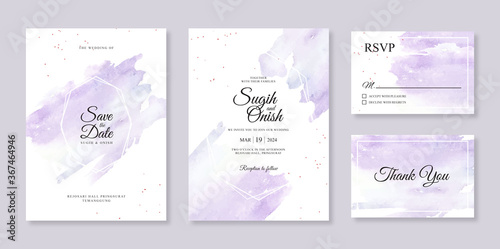Splash watercolor hand paintings and geometric lines for elegant wedding invitation card template
