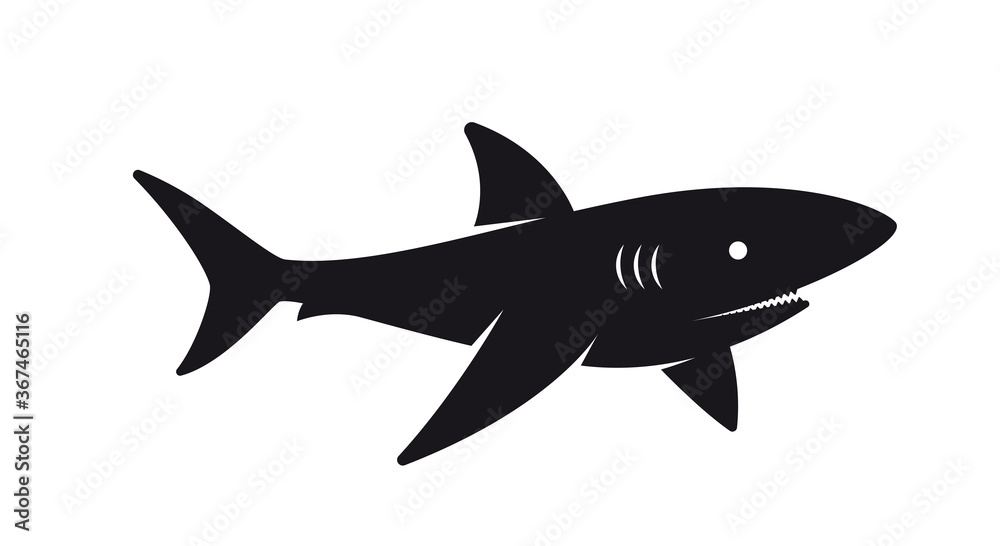 Vector black silhouette of a shark. Isolated on white background. Vector black silhouette of a shark. Isolated on white background.