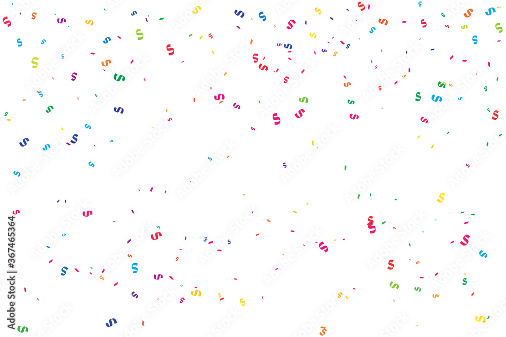 Many Falling Colorful Tiny Confetti And Ribbon Isolated On White Background. Vector Illustration. Multi colored
