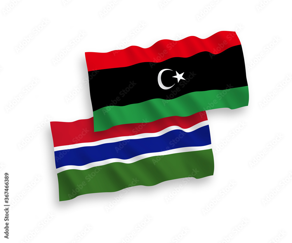 Flags of Republic of Gambia and Libya on a white background Flags of Republic of Gambia and Libya on a white background