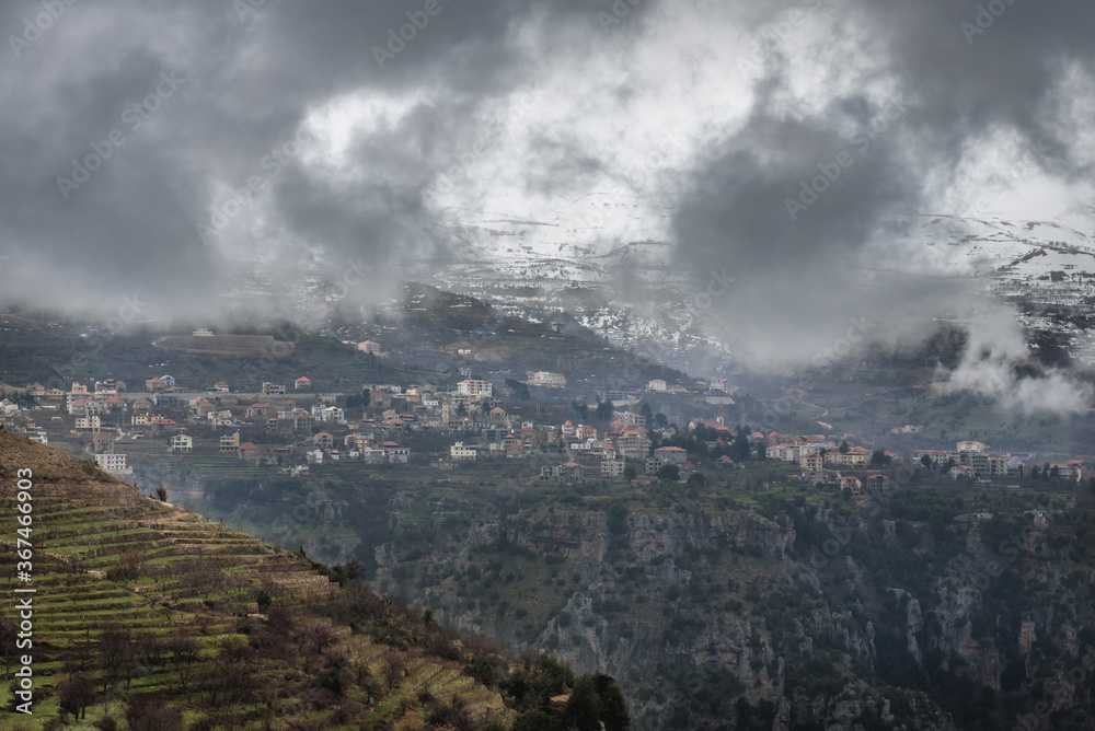 Kadisha Valley also spelled as Qadisha in Lebanon, view from Bluza village