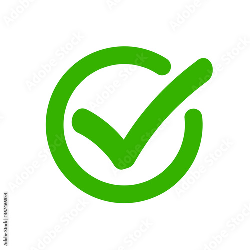 Check mark vector tick green icon in circle approved symbol, checkmark accepted vector illustration