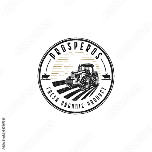 Tractor Vintage Badge Logo Design Illustration For Farm. Tractor Vector