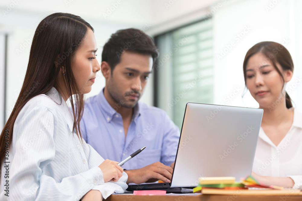 Asian business man and women meeting and talk about job in office. Asian business man and women meeting and talk about job in office.