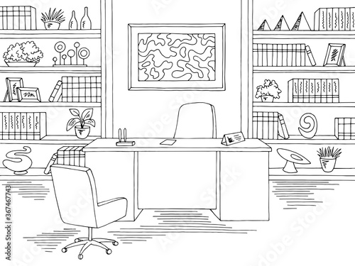 Office graphic black white interior sketch illustration vector