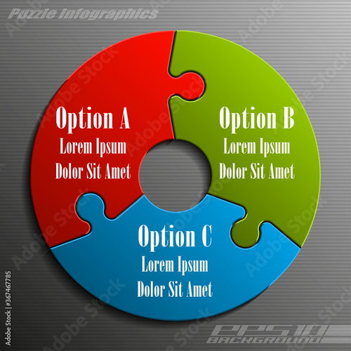 Three sided 3d puzzle presentation infographic template with explanatory text field for business statistics