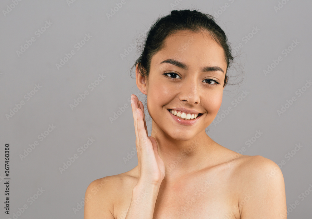 Tanned skin happy smile woman face