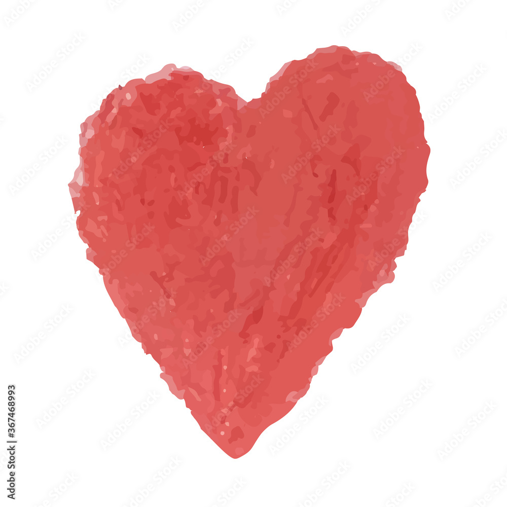 Vector colorful illustration of heart shape drawn with red colored chalk pastels. Elements for design greeting card, poster, banner, Social Media post, invitation, sale, brochure, other graphic design