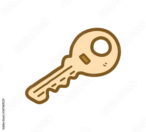 Key doodle, a hand drawn vector illustration of key to lock and unlock a door, isolated on white background.