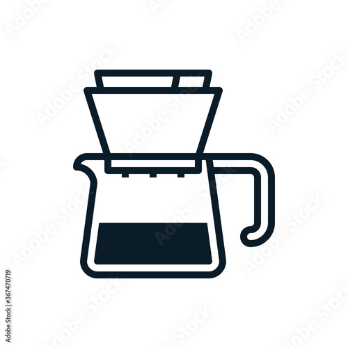 pour over coffee maker, dripping coffee outline icon. Vector illustration. Editable stroke. Isolated icon suitable for web, infographics, interface and apps.