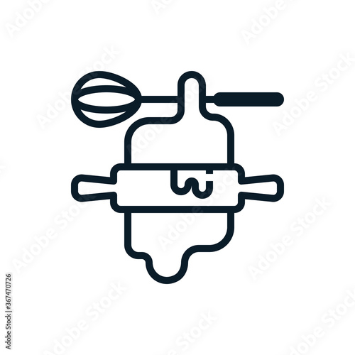 Thresh flour, cooking process outline icon. Vector illustration. Editable stroke. Isolated icon suitable for web, infographics, interface and apps.