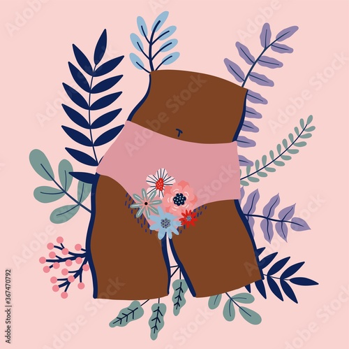 Menstrual theme, woman body, panties. Feminine hygiene. Isolated handdrawn vector illustration. 