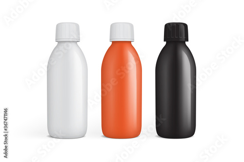 white, orange and black plastic jar for drugs isolated on white background