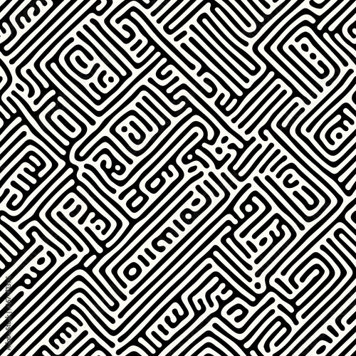 Abstract organic background  natural maze labyrinth  reaction diffusion pattern  black and white organic shapes