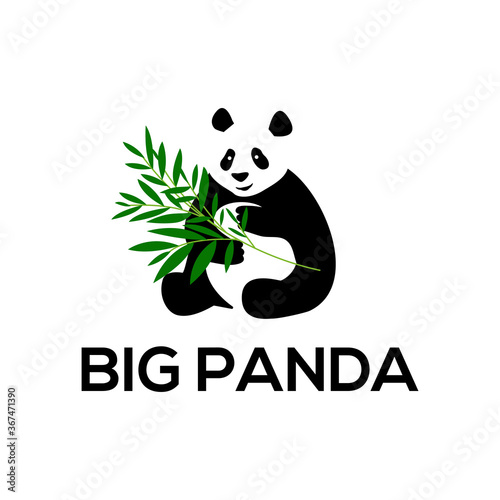 Vector illustration of Big panda eat bamboo, abstract big animal logo concepts