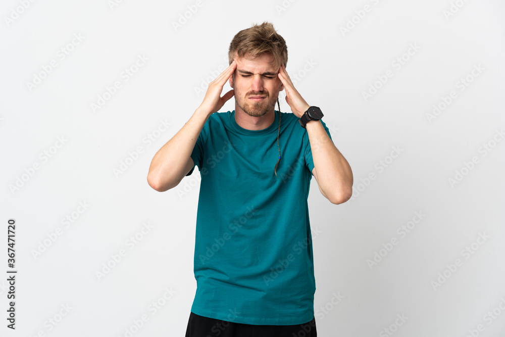 Young handsome man isolated on white background with headache Young handsome man isolated on white background with headache