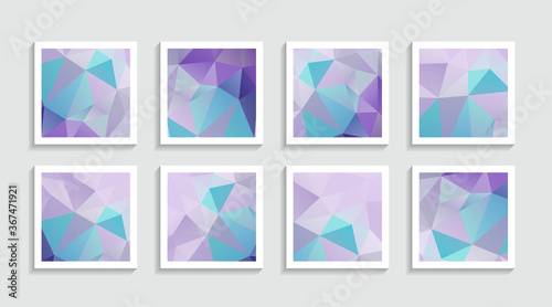 Fototapeta Naklejka Na Ścianę i Meble -  Modern mosaic low poly artwork poster set with simple shape and figure. Abstract minimalist pattern design style for web, banner, business presentation, branding package, fabric print, wallpaper.