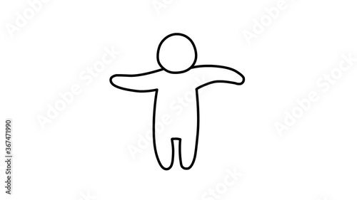 Simple looped animation of a dancing man, making waves with his hands. Dance of a person drawn with black lines on a white background.
