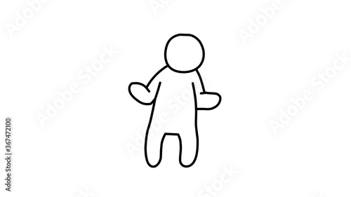 Simple looped animation of a dancing man. Dance of a person drawn with black lines on a white background.