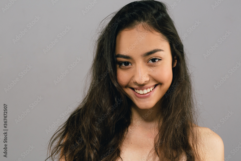 Long hair woman beautiful smile teeth face Long hair woman beautiful smile teeth face