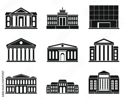 City theater museum icons set. Simple set of city theater museum vector icons for web design on white background