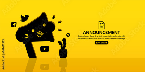 Megaphone announcement, digital marketing and social advertising concept