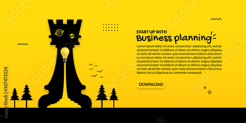 Light bulb launch inside chess on yellow background, business start up concept