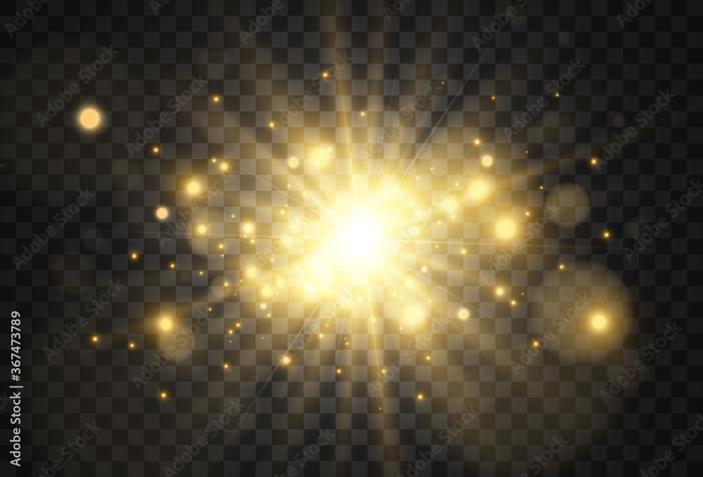 Bright beautiful star.Vector illustration of a light effect on a transparent background. Bright beautiful star.Vector illustration of a light effect on a transparent background.