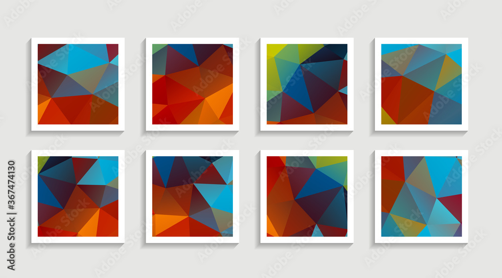 Modern mosaic low poly artwork poster set with simple shape and figure. Abstract minimalist pattern design style for web, banner, business presentation, branding package, fabric print, wallpaper. Modern mosaic low poly artwork poster set with simple shape and figure. Abstract minimalist pattern design style for web, banner, business presentation, branding package, fabric print, wallpaper.