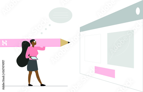 Business woman writing a blog website