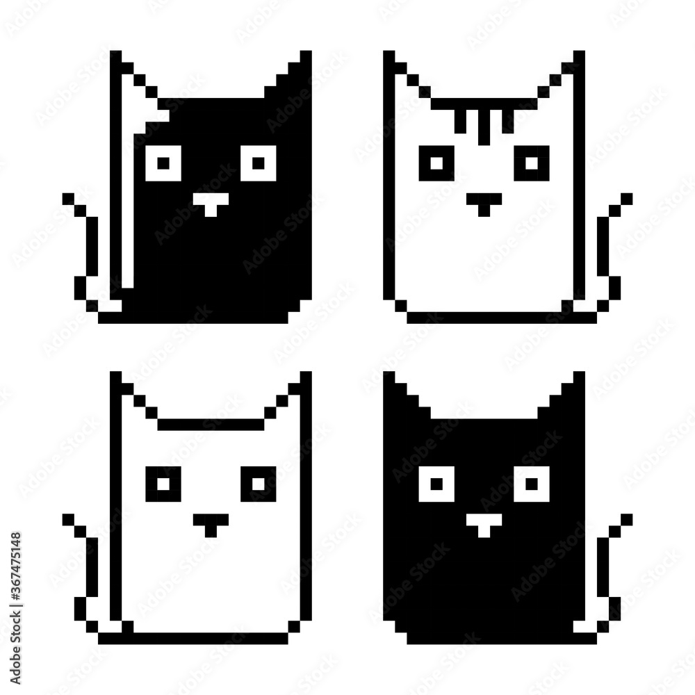 Cat set pattern. 8 bit Pixel cat image. Animal in Vector Illustration of pixel art.