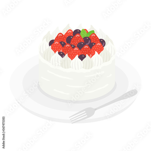 皿にのせたベリーケーキのイラスト