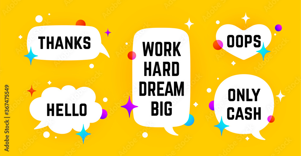 Speech bubble. Set of chat message, cloud talk, speech bubble. White speech bubble, cloud talk isolated silhouette with text. Elements for chat message, social network, web. Vector Illustration