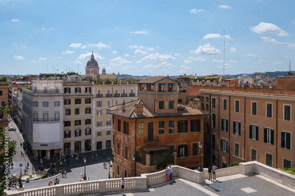 View of Piazza di Spagna from Trinita' dei Monti Church, Rome, Lazio, Italy