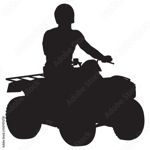 All terrain vehicle rider black silhouette, vector illustration